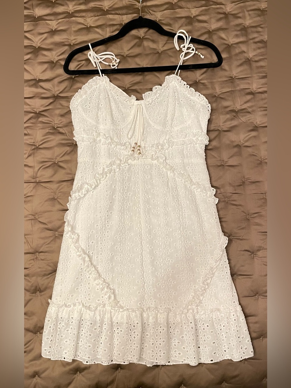 White Eyelet Mini Dress with Tie Straps